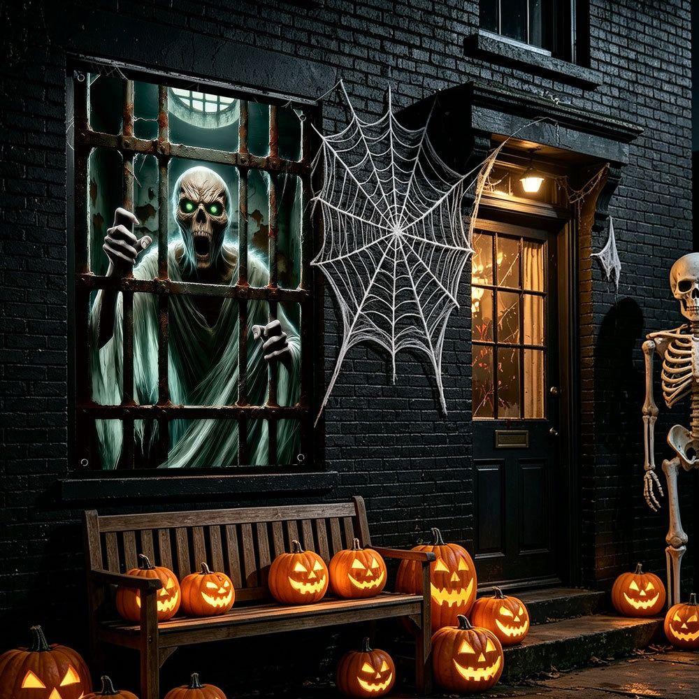 Large Size Fake Window Banner Hanging Design Horror Hanging Cloth Home Decoration