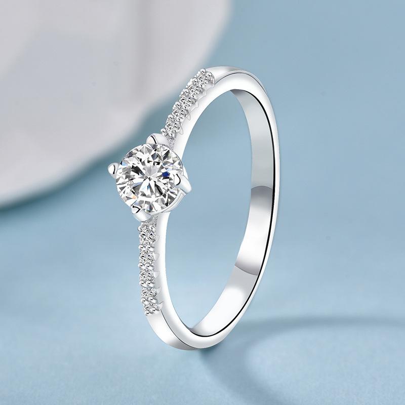 Простое кольцо из серебра 925 пробы с бриллиантом в Японии и Южной Корее, закрытое модное женское кольцо с инкрустацией четырьмя когтями из высокоуглеродистого камня