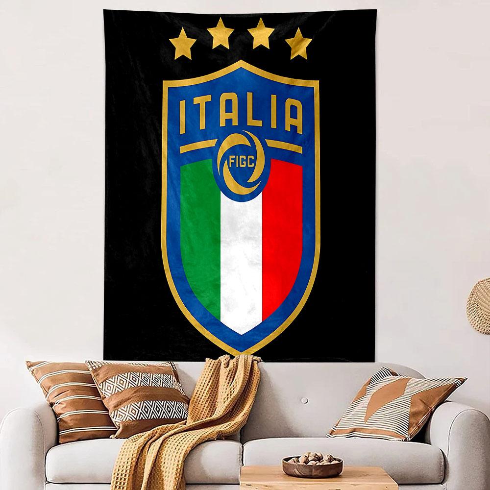 Italy Football Team Emblem with Stars Patterned tapestry home decor, suitable for bedroom and living room, gift