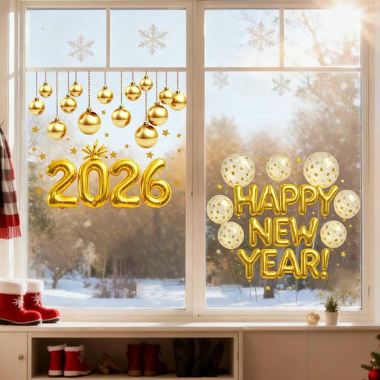 1/2 листа Наклейка на окно к Новому 2026 году Съемная Водонепроницаемая Статическая Наклейка на стекло С Новым годом Праздничное Фестивальное Украшение Декаль