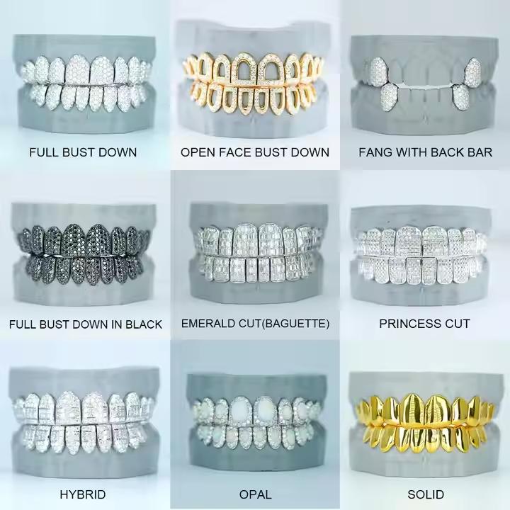 Custom Hip Hop Jewelry Gold Plated Pass Diamond Tester VVS Moissanite Opal Iced Out Grillz Dental for Teeth