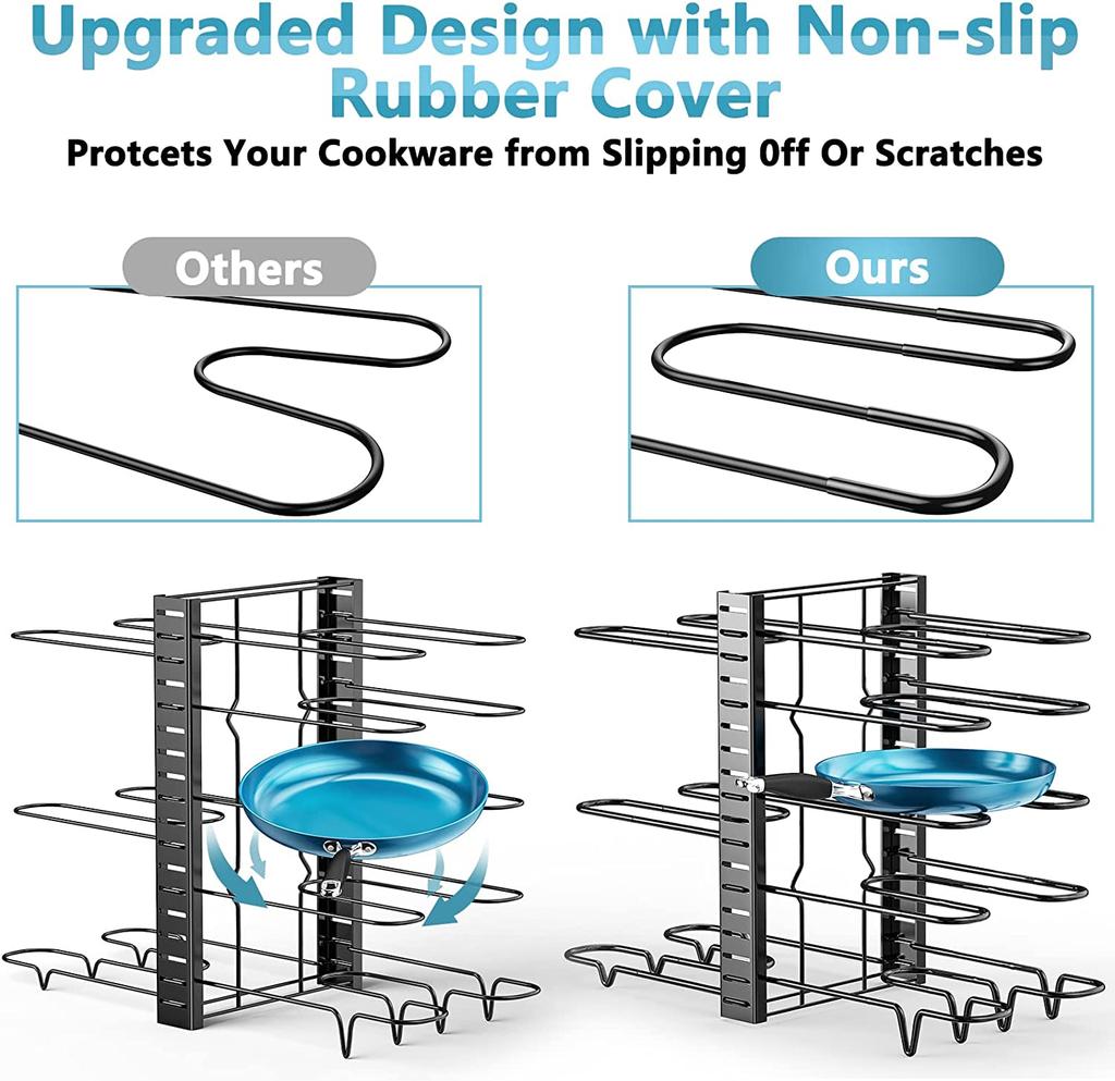 8-уровневая подставка для кастрюль, органайзер для кастрюль и сковородок для шкафа, регулируемый органайзер для кастрюль для организации и хранения кухни, органайзер для крышек кастрюль