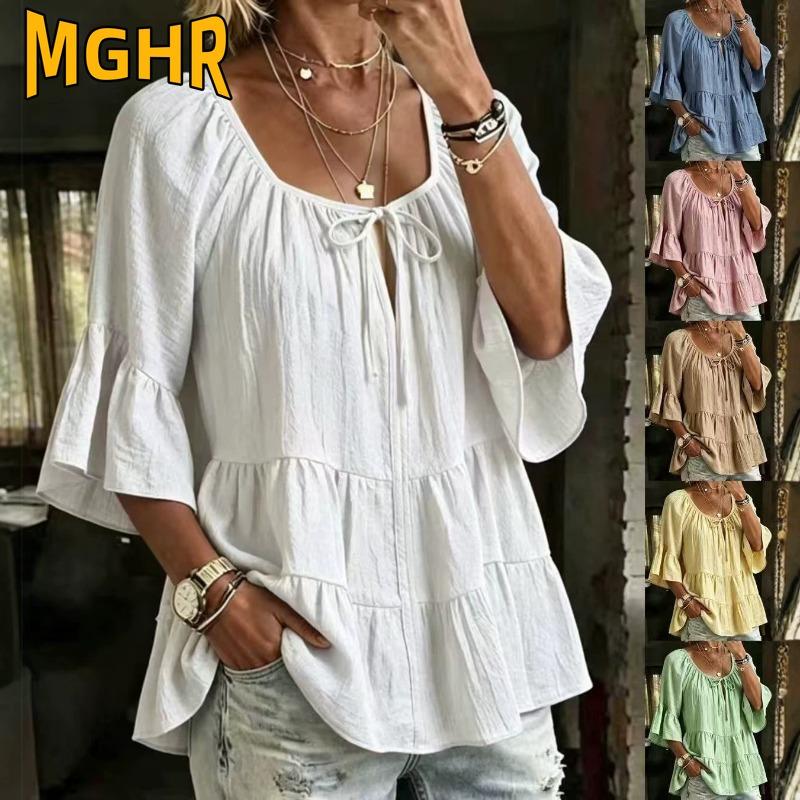 GMXIA Women's Fashion Casual Short Sleeve U-Neck Blouses & Shirts