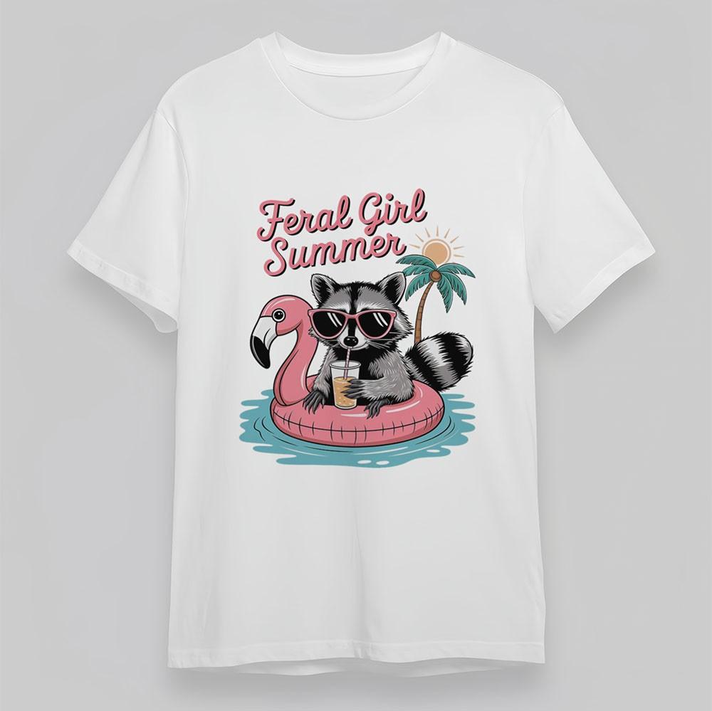 Women's Comfy Cotton T-Shirt Mens Womens Tees Top Feral Girl Summer Print Tee Short Oversize White