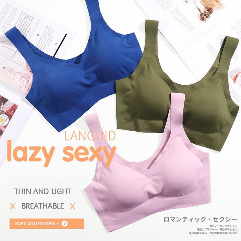 Flarixa Tube Top Ice Silk Cooling Lingerie Seamless Underwear Women's Push Up Bra Shockproof Sports Bra Yoga Vest Female BigSize