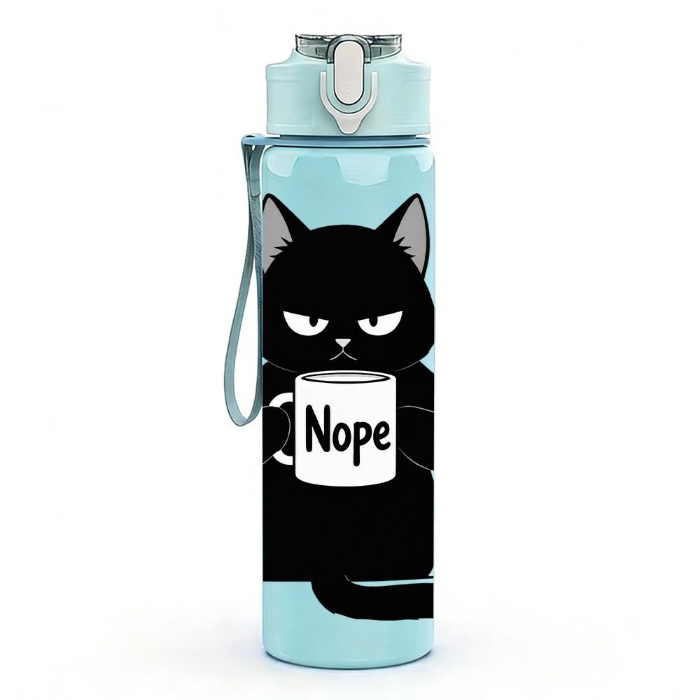 1PC Black Cat Hold Mug 750ml Color Plastic Sports Water Bottle Leakproof Flip Straw Lid Suitable for Sports Office Home Use