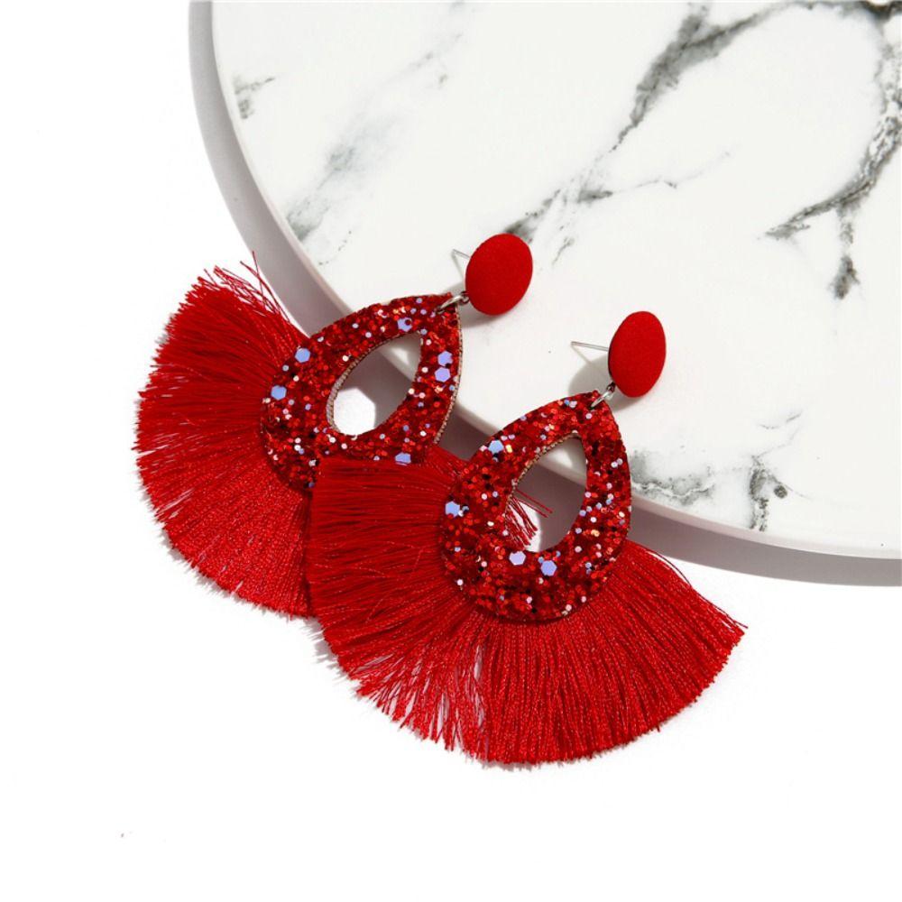 Серьги-капли с блестками и кисточками в богемном стиле, блестящие блестящие висячие свадебные серьги