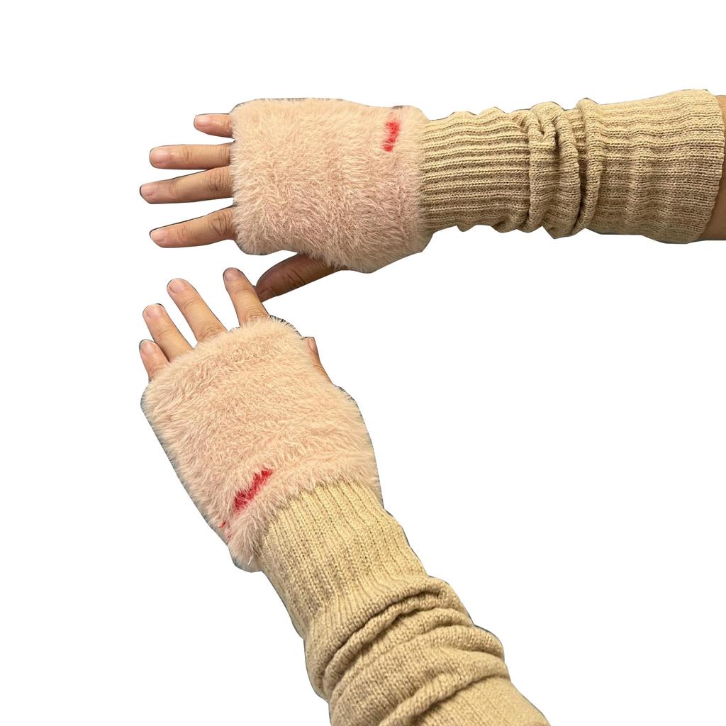 Y2K Fingerless Gloves for Women Fashion Knitting Arm Sleeves Decorative Gloves for Teens Girl Casual Plush Hand Gloves