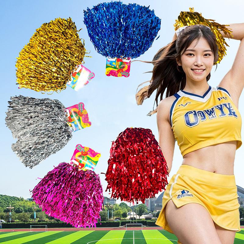 Stunning Pair of Non-Fading Metallic Cheerleading Pom Poms, Ideal for Kids and Adults, Brilliant for Sports and Dance Teams