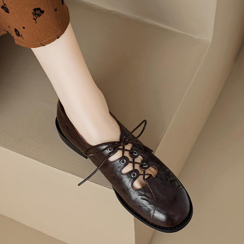 Fashion Spring And Autumn New Retro Loafers 2025 British Style Round Toe Lace Up Women's Flat Oxford Shoes Casual Elegant Single Shoes