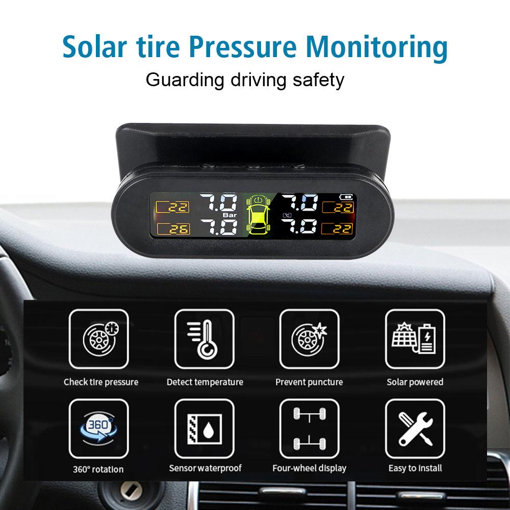 Rotating Holder 0-3.5Bar 4 External Sensors Car Tyre Pressure Monitor Tire Pressure Monitoring System Digital USB Solar TPMS