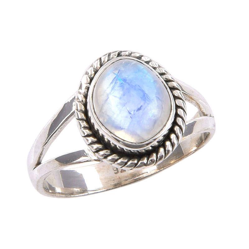 Natural Rainbow Moonstone Gemstone Handmade 925 Sterling Silver Ring Size 6 K4a99
