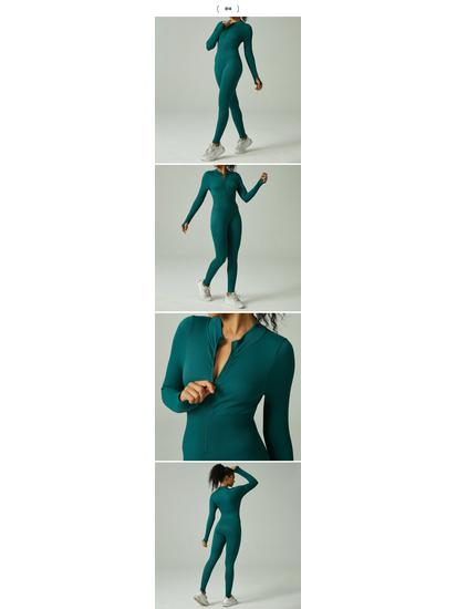 European & American Seamless One-Piece Yoga Jumpsuit - Women's Long-Sleeve, Waist-Cinching Athletic Wear