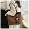 Korean Style Minimalist Bucket Bag Women Faux Leather Tote Shoulder Handbag Large Capacity Commuter Purse