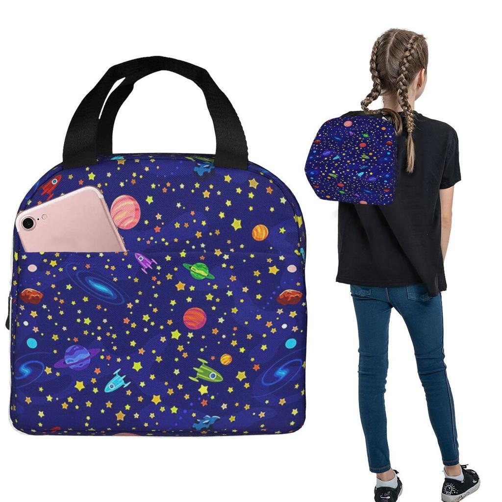 Starry Sky Space Galaxy Sun Moon Insulated Lunch Bag for Women Kids Leakproof Food Boxes Thermal Lunch Box Tote