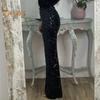Women Sequins Long Pants High Waist Slim Fit Shining Trousers Solid Color Elastic Flared Pants Streetwear