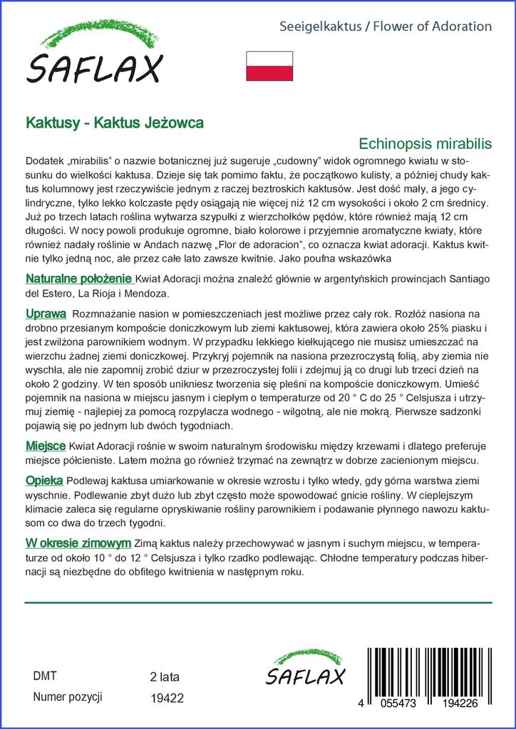 SAFLAX Garden in the Bag - Flower of Adoration - 40 семян - С субстратом в подходящем пакете - Echinopsis mirabilis