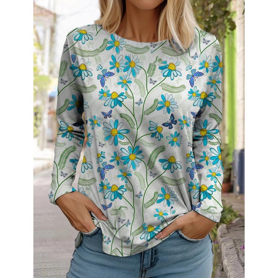 Модная женская футболка с длинным рукавом с цветочным узором, толстовка для девочек в стиле Харадзюку, одежда для взрослых с 3D-принтом в виде бабочки, женские топы, футболки