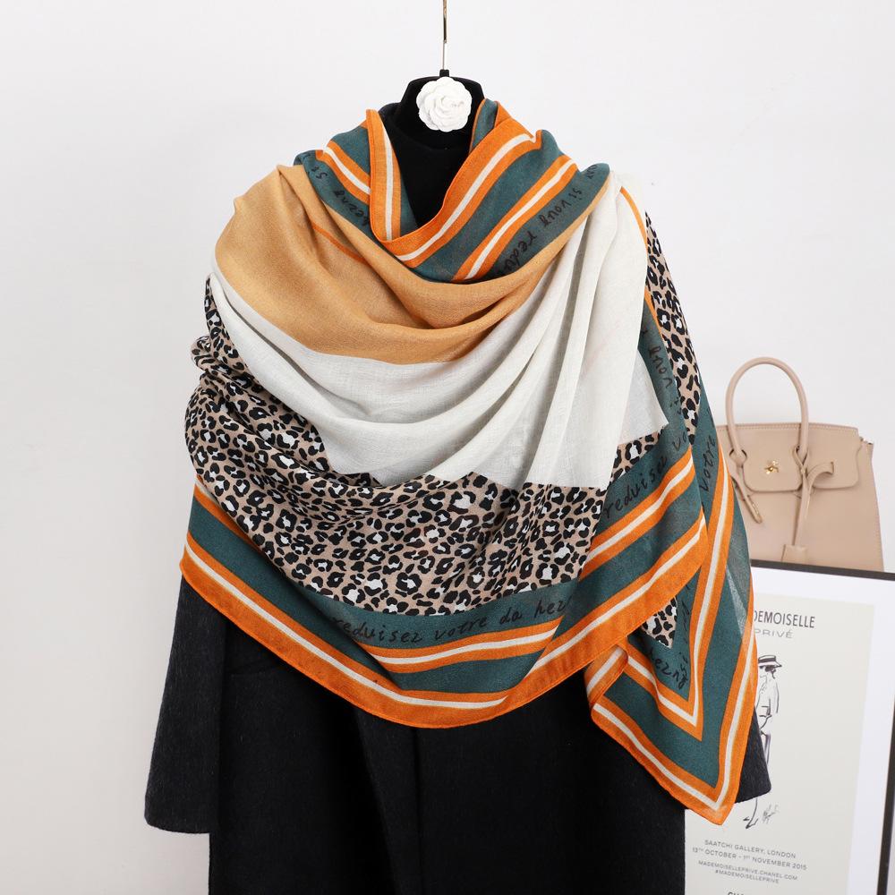 Autumn New Leopard Hit Colour Imitation Cotton Linen Silk Scarf Summer Travel Beach Sun Shawl Female Wild Warm Scarf