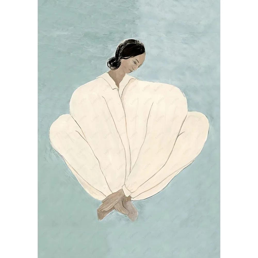 Абстрактные Линии Геометрические Кривые Девушка Холст Постер Ретро Феминистское Настенное Искусство Печать для Современной Гостиной Бара и Домашнего Декора