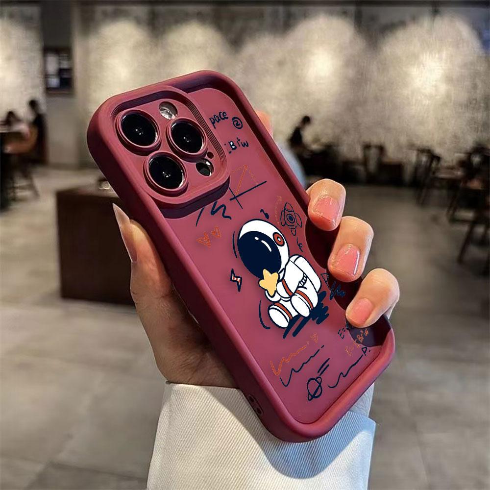 Мультяшный Чехол Астронавт Космос Для Телефона iPhone Apple 17 AIR 16 16E 11 12 13 14 15 XR Plus Pro Max Чехол Своими Руками TPU Ударопрочный Чехол