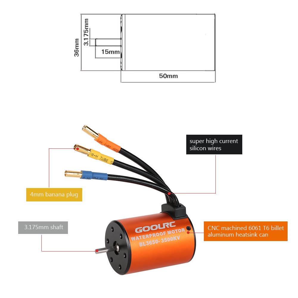 GoolRC Обновите водонепроницаемый бесщеточный двигатель 3650 3500KV с комбинированным набором ESC 60A для грузовика с радиоуправлением 1/10