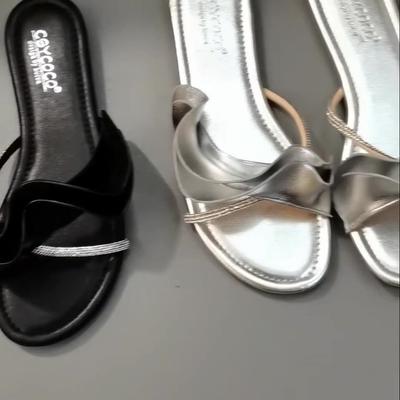 Модная обувь Женские тапочки Бежевые босоножки на каблуке Низкий сланцевый Женский Пляжные блестящие шлепанцы Мягкие плоские Черные сабо Желейные Кристальные Рубиновые