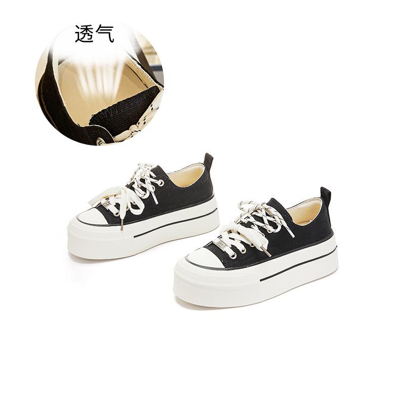 Double Shoelace Canvas Shoes Women's 2025 Spring New Versatile Thick Baseplate Shoes Women's Comfortable Casual Single Shoes Sports Women's Shoes