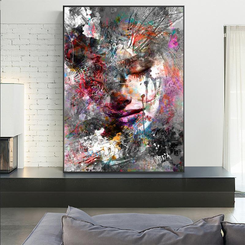 Граффити Искусство Абстрактная Девушка Холст Картины Современные Поп-Арт Плакаты и Принты Куадрос Настенная Картина Для Гостиной Домашний Декор