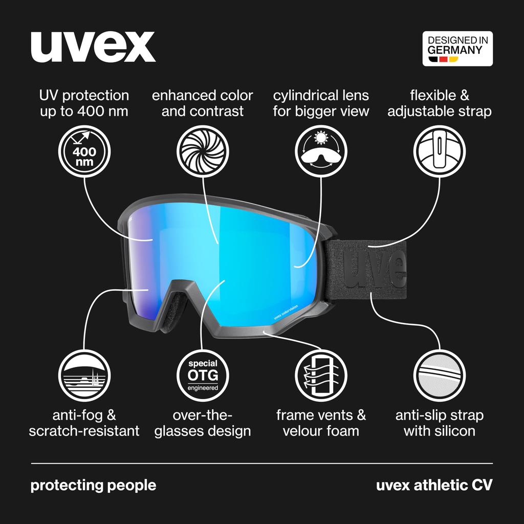 Uvex athletic CV горнолыжная и сноубордическая одинарная маска, совместимая с очками, унисекс, высококонтрастная зеркальная линза,