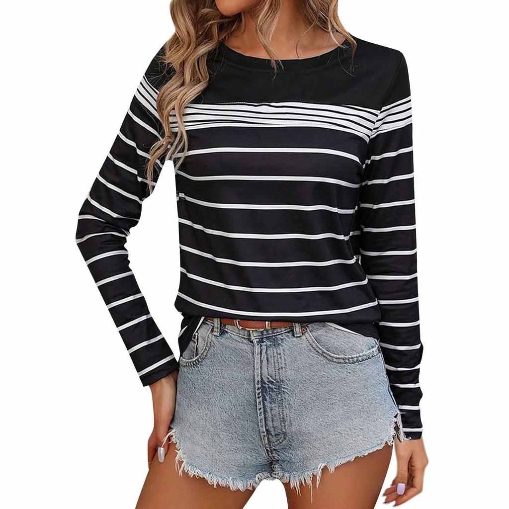 Женская повседневная тонкая футболка в полоску с длинными рукавами