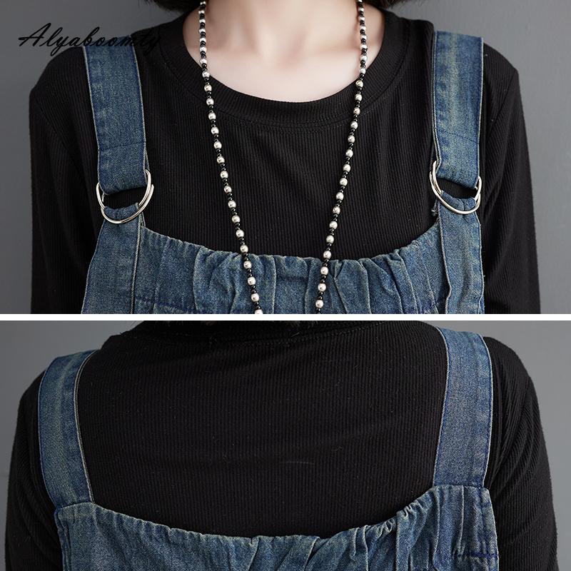 Корейский стиль, весна-осень, женский джинсовый сарафан больших размеров, мешковатое свободное винтажное платье больших размеров с карманами на бретелях