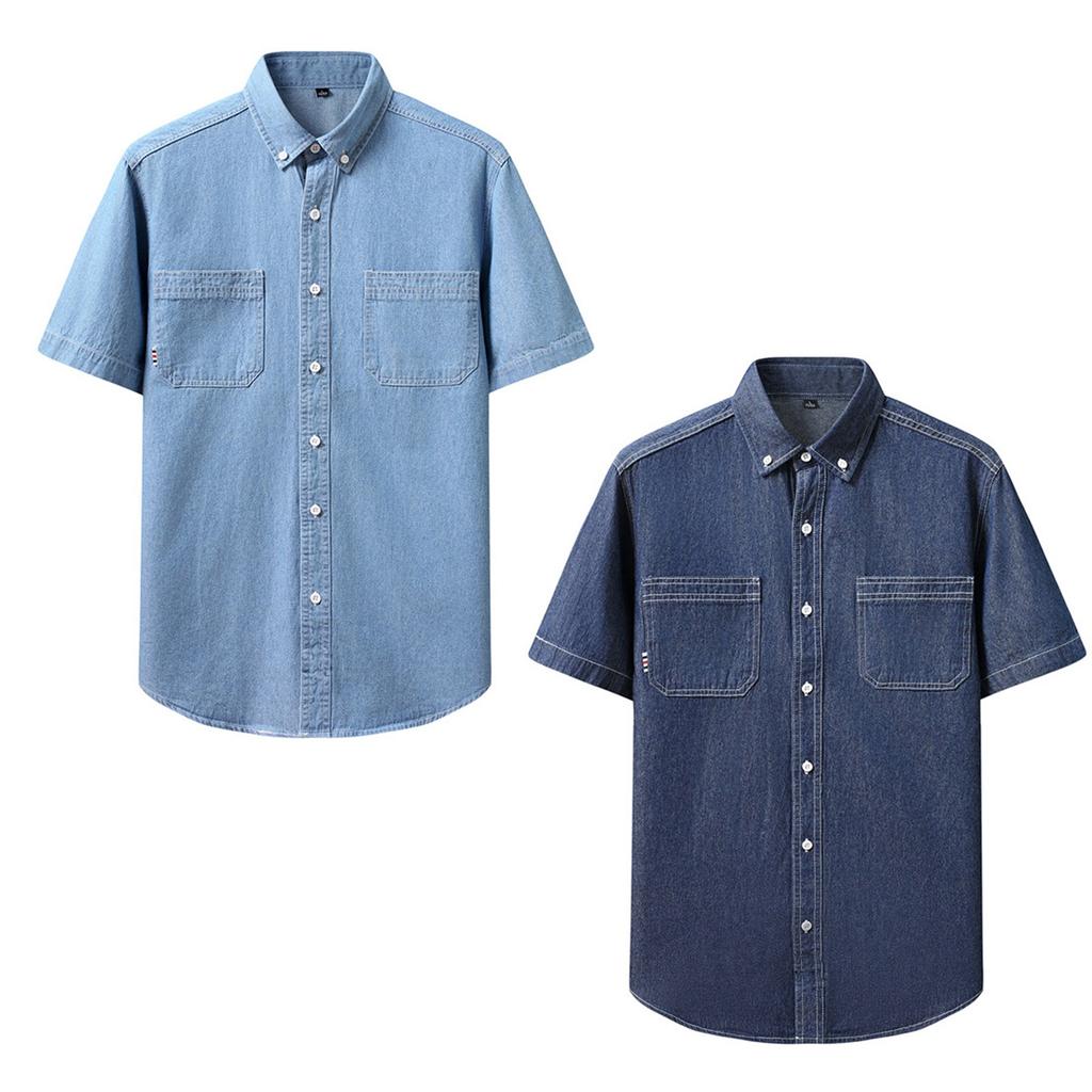 Men's Summer Fashion Quality Denim Short-sleeved Shirt Youth Trend Casual Shirt