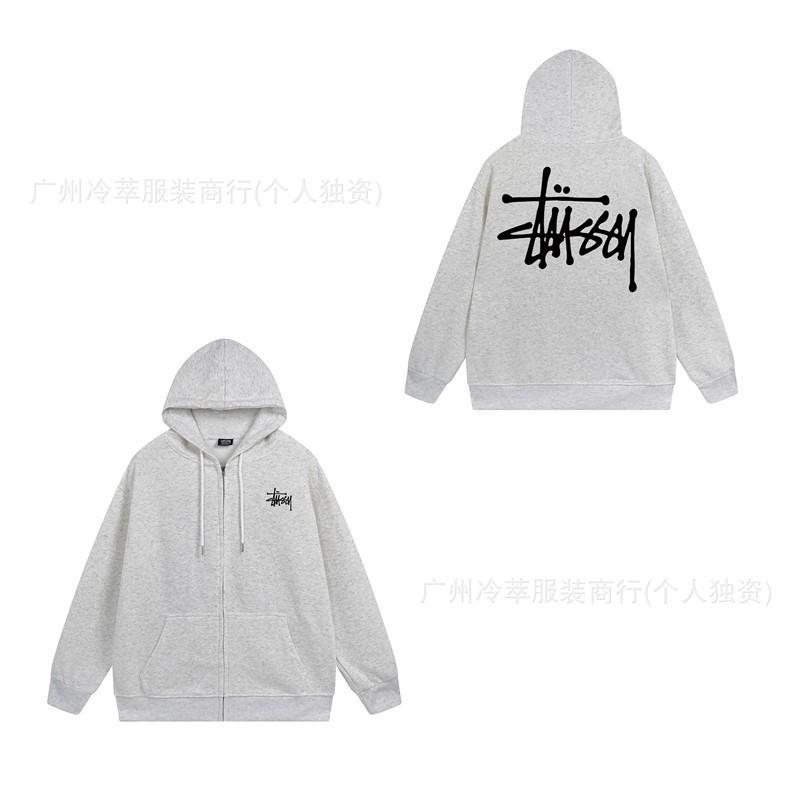 Unisex Hooded Zip-Up Fleece-Lined Sweatshirt With Letter Print Loose Fit Cotton Long Sleeve Men Women
