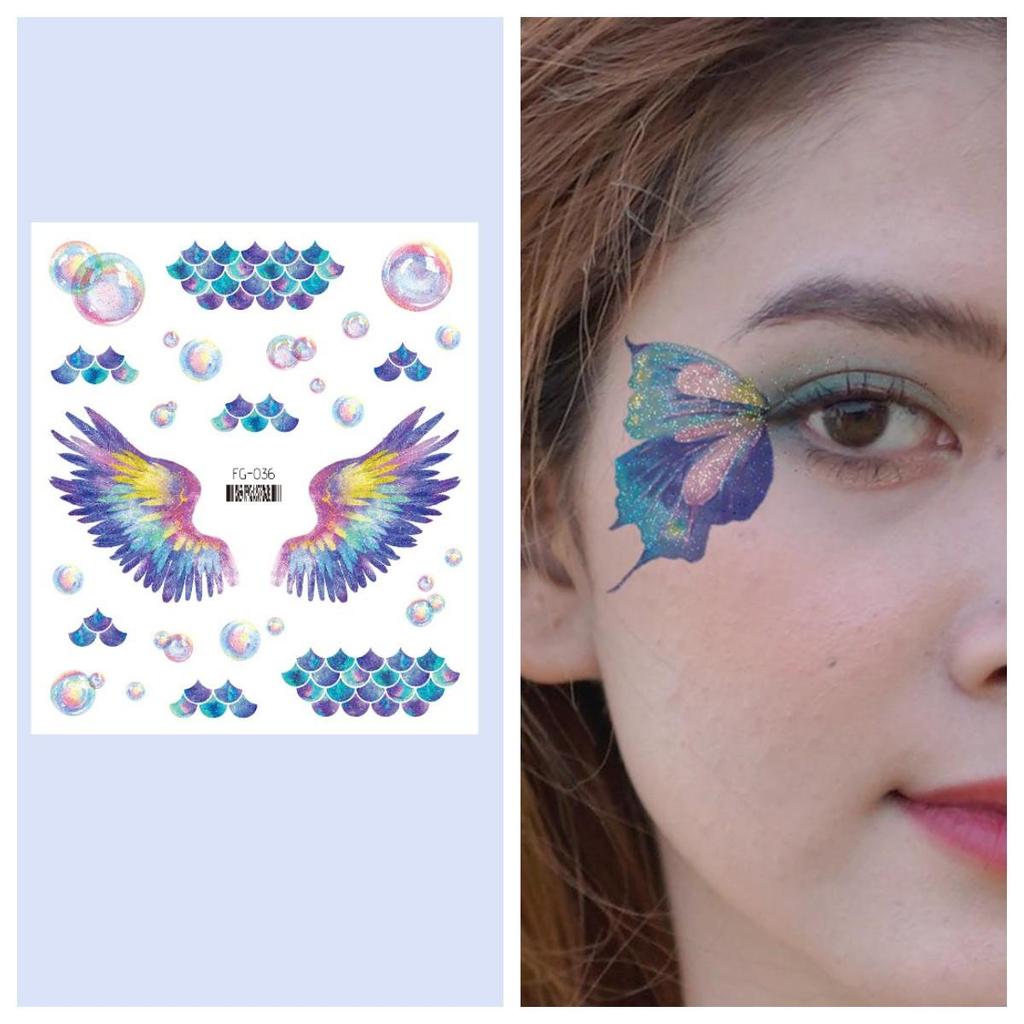 12/1 Sheets Gradient Glitter Temporary Butterfly Facial Tattoos Costume Party Face Tattoos For Women/Girls Waterproof But Easy Remove Tattoos