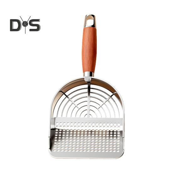 Металлический совок для кошачьего туалета с держателем, совок для сбора домашних животных с эргономичной деревянной ручкой, лопата для быстрого просеивания, товары для кошек