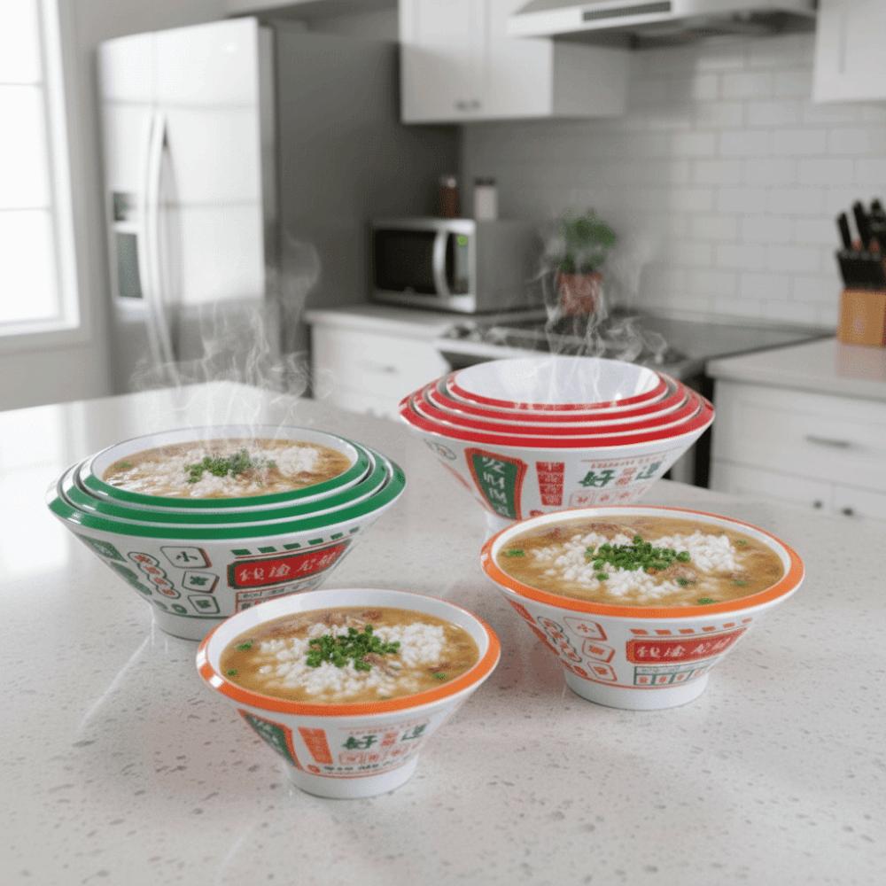 Thickened Melamine Noodle Bowl Imitation Porcelain Chinese Style Ramen Bowl Round Blessing Conical Rice Bowl Cafeteria
