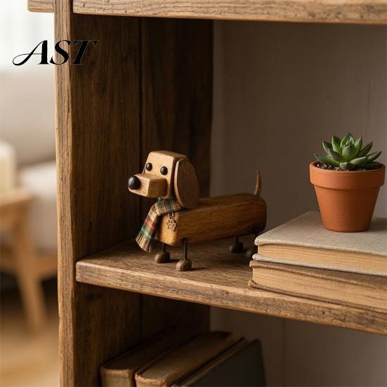 Puppy Desktop Decoration Plaid Scarf Dachshund Figurine, Retro Dog Statue with Paw Mini Print Charm, Handcrafted Handmade Figurine