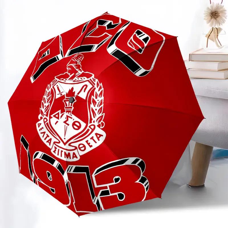 1pc Alpha Sigma Tau Sorority Pattern Folding Umbrella | Automatic, Portable Travel Design, Unisex, Ideal for Halloween, Christ