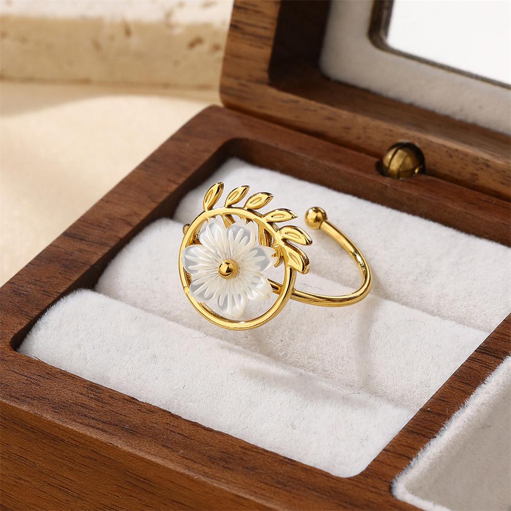 Открытое кольцо из нержавеющей стали с 18-каратным золотым покрытием, с европейским и американским цветочным дизайном, не тускнеющее