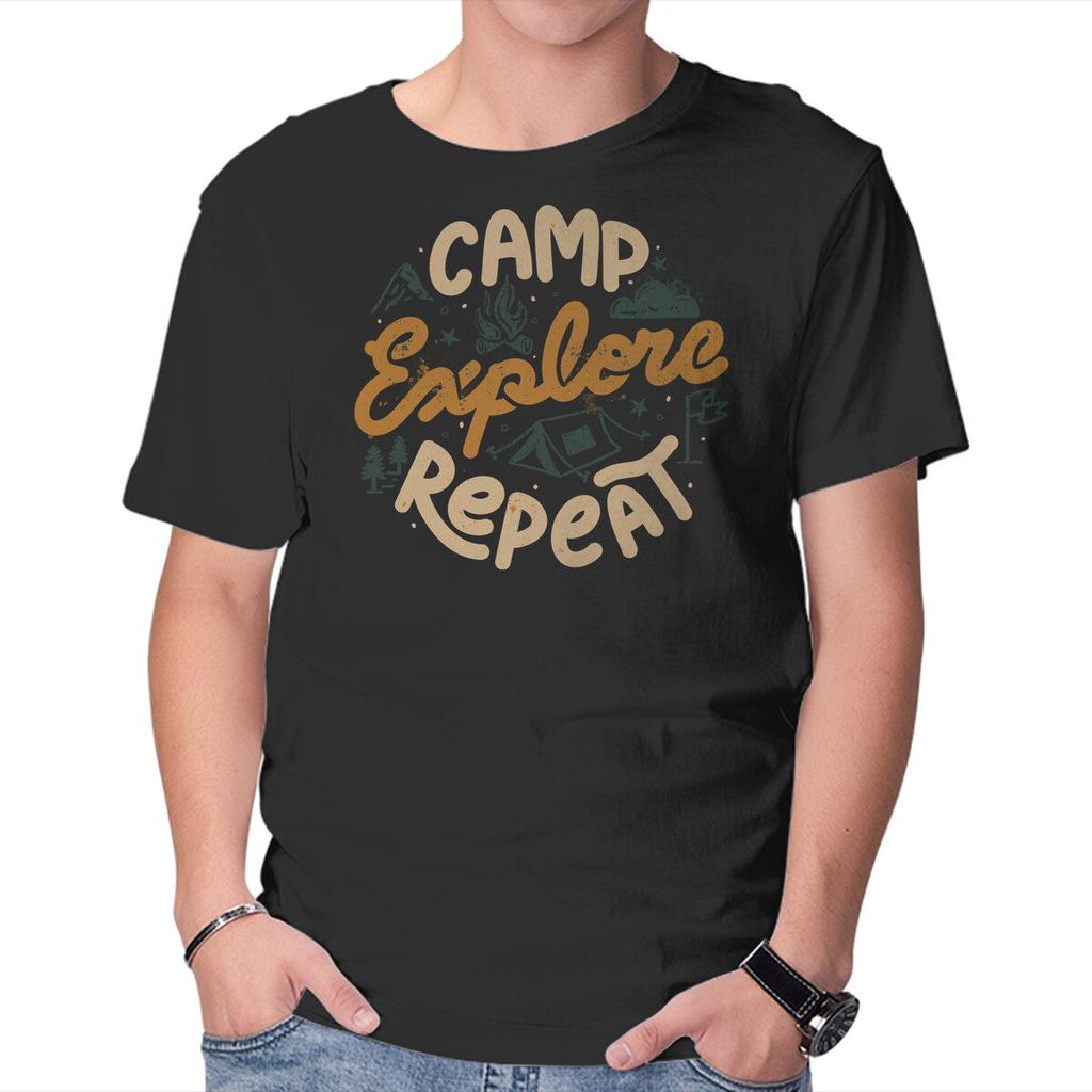 Unisex Crew Neck T-Shirt Camp Explore Repeat Graphic Short Sleeve Casual Tee