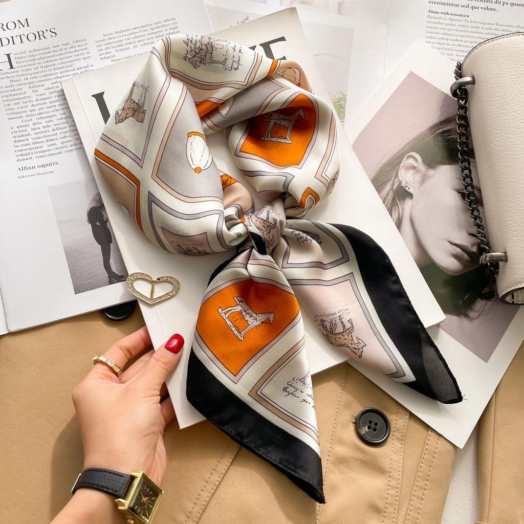 Spring And Summer Satin Long Scarf For Women Sunscreen Shawl Fashionable Beauty Scene Satin Long Scarf Versatile Travel Scarf