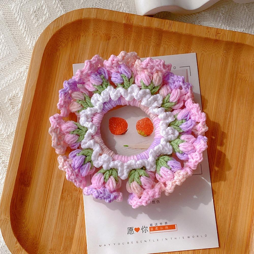 Elastic Knitted Hair Rope Handmade Sweet Hair Tie Cute Crocheted Flower Scrunchies Party
