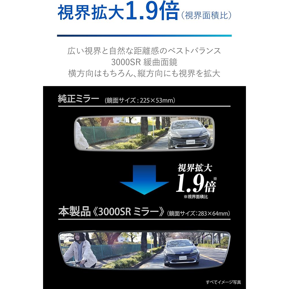 Carmate Wide View Anti-Glare Rearview Mirror Blue Compatible with Mercedes-Benz A B C E G CLA GLA GLB GLC GLE Models