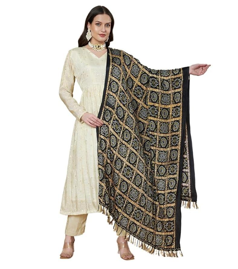 TreegoArt Fashion Women's Rajasthani Printed Traditional Silk Bandhej Dupatta Chunni Scarf