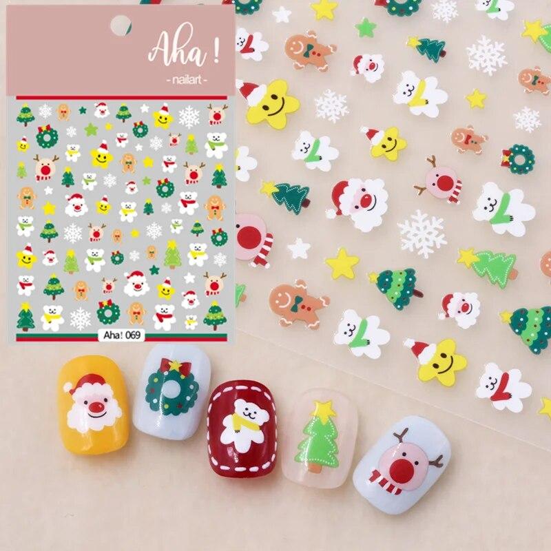 Рождественская наклейка для ногтей, зимняя снежинка, мультяшная Санта-Птица, новогоднее украшение для дизайна ногтей для детей и женщин