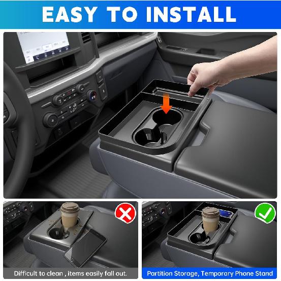 Console Organizer Tray Cup Holder Fits for -2025 Ford F150 & -2026 F250 F350 F450 F550 40/20/40 Jump Seat Center Console Storage Cup Holder ert for