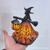 Glowing Halloween Witch Figurine with Lantern, Resin Light-Up Ornament for Haunted House Table Decor and Holiday Display