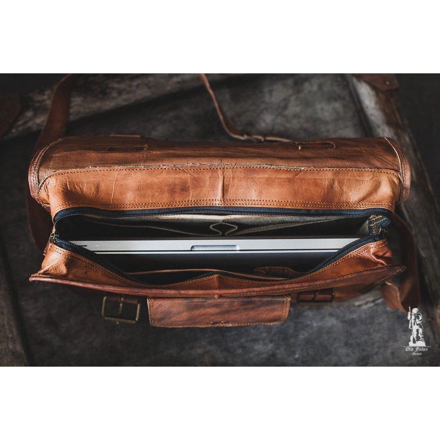Мужская кожаная винтажная сумка-мессенджер ручной работы для ноутбука