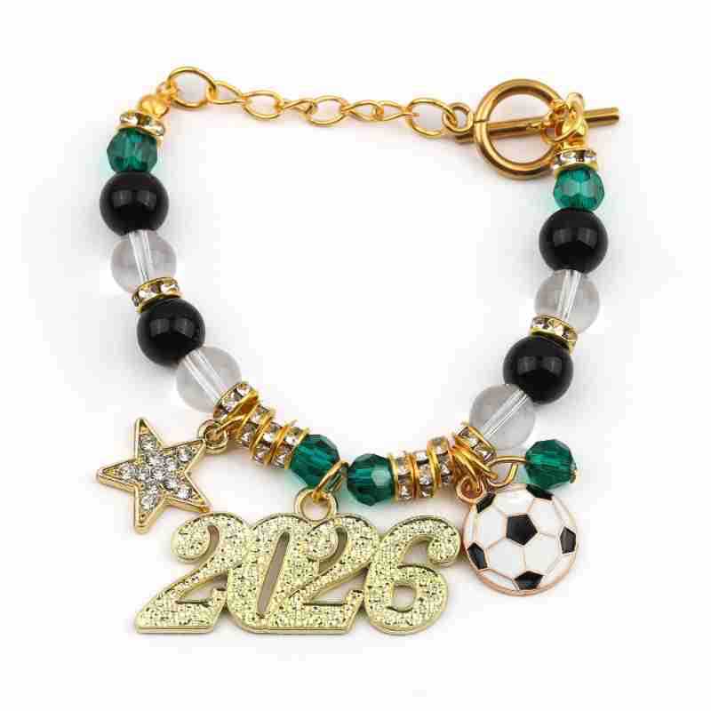 Football Fan Bracelet Golden Football Rhinestone Pentagram Pendant Adjustable Chain